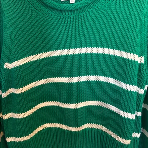 La Ligne x Sakara Mini Marina Striped Cotton Sweater in Kelly Green White, XL - Picture 8 of 11